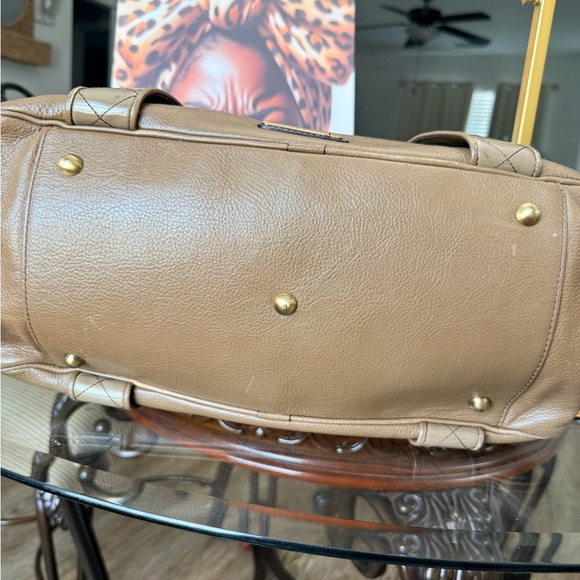 Burberry Tan Leather Satchel with Scarf Accent - Picture 8 of 13
